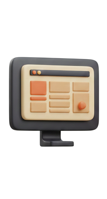 3D monitor icon representing website creation